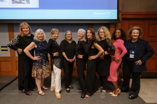 Pictured, Reunion Steering Committee Members, from left: Ruth Estrich, Laurie Lawton, Claudia Oppenheim Cameron, Lauren Brisky, Deborah Lerner Duane, Linda Adler, Anne Noznisky, Adunni Anderson, Joyce Greenberg. Photos by Adriana Arguijo Photography