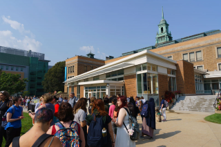 Community members gathered on the academic campus