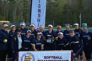 A group shot of the 2024 Simmons Softball team who won the 2024 GNAC Championship