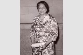 Dr. Dorothy (Boulding) Ferebee, Class of 1920, receives the first Alumnae/i Lifetime Achievement Award in 1959, photograph courtesy of Simmons University Archives.