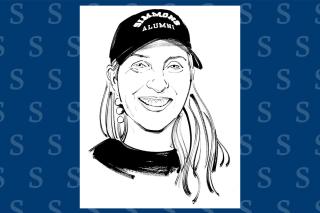 A black and white illustration of Libby Lassiter
