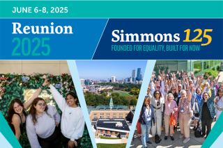 A collage of photos featuring Simmons alums, with a banner for "Reunion 2025, June 6-8, 2025"