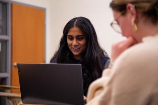 Woman working on laptop computer