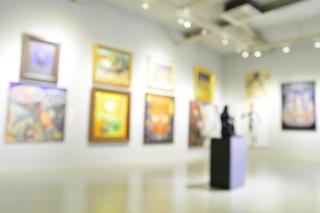 Paintings and sculptures inside an art museum