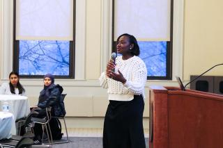 Tiffany Gibson speaks at Simmons University, photograph by Marisa Peters