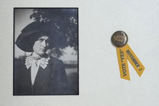 Wilda Claire Strong Peck 1912, and a suffragist pin
