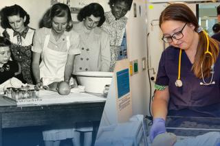 Nursing students from the past and present working