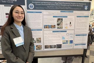 Maya McCabe '27 presents research at the New England Science Symposium, held at Harvard Medical School.