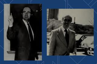 A collage of archival photos of Professor Emeritus Donald W. Thomas, who served as a professor in the Department of Psychology at Simmons from 1966 to 1999