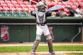 Beth Greenwood, catcher for Boston Hunters of the WPBL