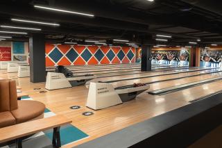 Candlepin bowling lanes at American Flatbread in Worcester, MA