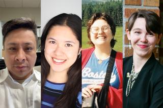 The four SLIS fellows for 2026-27: Ricardo Eslava ’28MS, Natalia Porras ’29MS, Kaley Bachelder ’28MS, Katherine Gunter ’29MS