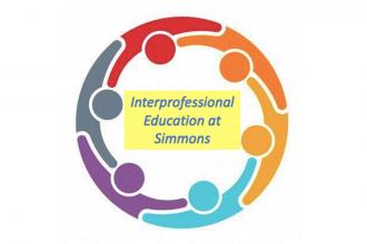 A circle representing a variety of people surrounding the words Interprofessional Education at Simmons