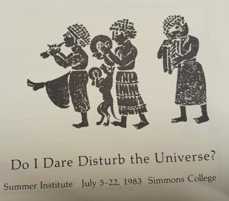 Cover of the brochure from the 1983 Summer Children's Literature Institute, featuing an illustration of a group of minstrals