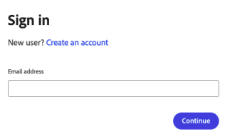 Screenshot of the pop-up for signing into Adobe Express with an email address