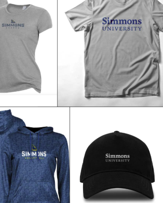 Samples of some branded Simmons apparel: t-shirts and a cap