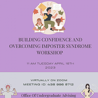 Event flyer for Building Confidence and Overcoming Imposter Syndrome - April 18