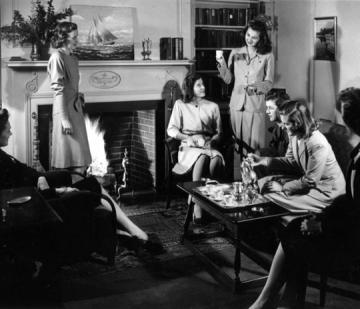 Archive photo of students enjoying tea in the dorms in 1945