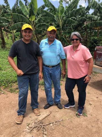 Jose Esteban López Maldonado - the youngest certified farmer in Puerto Rico and founder of the Esteban Bianchi Maldonado Agricultural School and PRxPR grantee + his father + Carmen Baez in Adjuntas, PR. July 2019