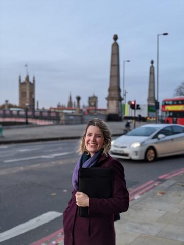 Mandi Bibbins in London while assisting with a training at the London Regional Media Hub.