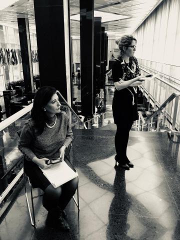 Mandi Bibbins while staffing an interview on the State Department mezzanine.