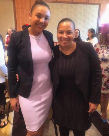 Bria Gambrell with Rachael Rollins at the 2019 Ida B. Wells Breakfast Tea hosted by the Massachusetts Black Women's Attorney's Association. 