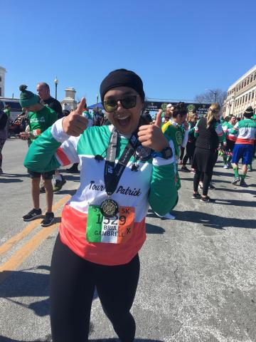 Bria Gambrell after running her first 5k after her informal advisor, Dawna Thomas, encouraged her to move her body more!