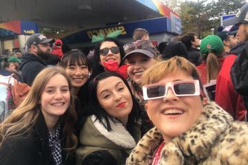 Students posing together in Boston