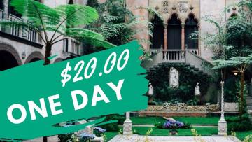 The Isabella Stewart Gardner Museum with the text over it $20.00 ONE DAY