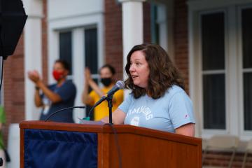 Dean of Student Experience Rae-Anne Butera speaking at the Candle Lighting Ceremony