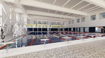 Artist rendering of the pool to be built in the new Living and Learning Center on the Simmons University campus