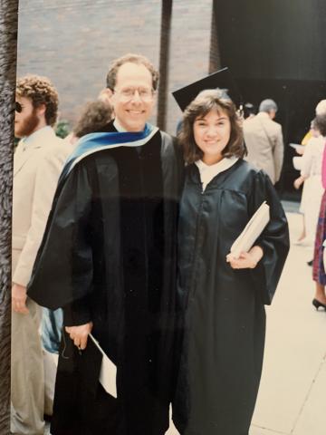 Stacey Pazar Huth with Len Zoltzberg at her Commencement in 1987