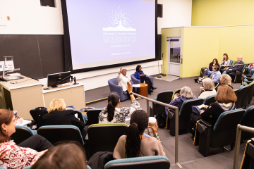 President Lynn Perry Wooten and Karen Young-Thomas ’77 leading the State of the University conversation during Alumnae, Family, and Friends Weekend