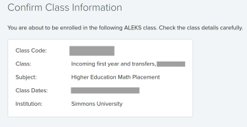 ALEKS Math Placement login step 2