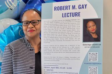 Professor Edwidge Danticat at Simmons University, photograph by Assistant Professor Patrick Sylvain.