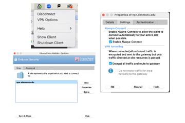 The three steps to configure the Simmons Endpoint VPN for using the Chicago Manual of Style