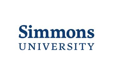 The Simmons University logo, blue lettering on a white background