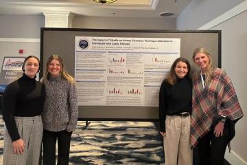 Nina Testa '23, '25DPT, Lecturer Izabella Warren, Isabella Loffredo '25DPT and Associate Professor of Practice Jenna Powers present PT research.