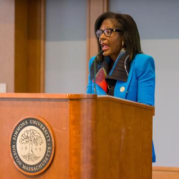 President Lynn Perry Wooten speaks at the 2026 MLK breakfast