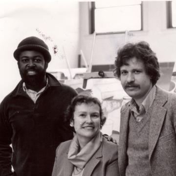 Dana Chandler, Robert Oppenheim, and Alicia Faxon. Circa 1980.Simmons University Archival Photograph Collection 001