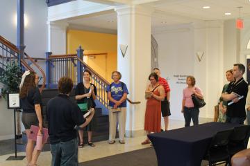 Orientation 2026 - Students being greeted by staff in MCB Lobby
