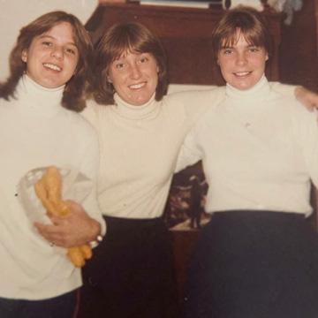 Members of the Simmons field hockey team. Pictured left to right: Laura Ball ’83, Carole Collins Alexander ’83, and Maura McArdle Deems ’83