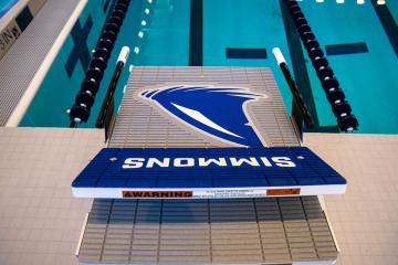 One of the new starting blocks at the Simmons pool.