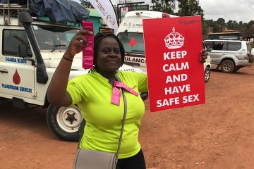 Diana Namumbejja Abwoye promoting condom use on the streets of Kampala.