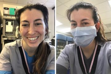 Side by side photos of Robyn Cortese with and without a mask on