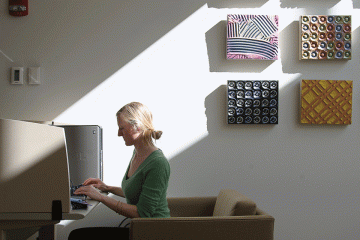 Student working at a computer.