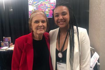 Bria Gambrell with feminist activist Gloria Steinem at the 2019 National Women's Studies Association in San Francisco, California.