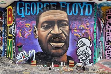 A powerful collaboration memorial piece to George Floyd from the corner of Holton and North Avenue in Milwaukee.