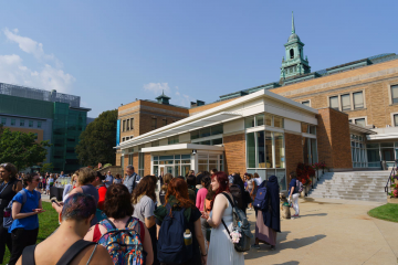 Community members gathered on the academic campus