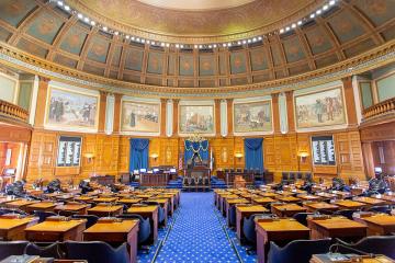 The ingterior of the Massachusetts House of Representatives